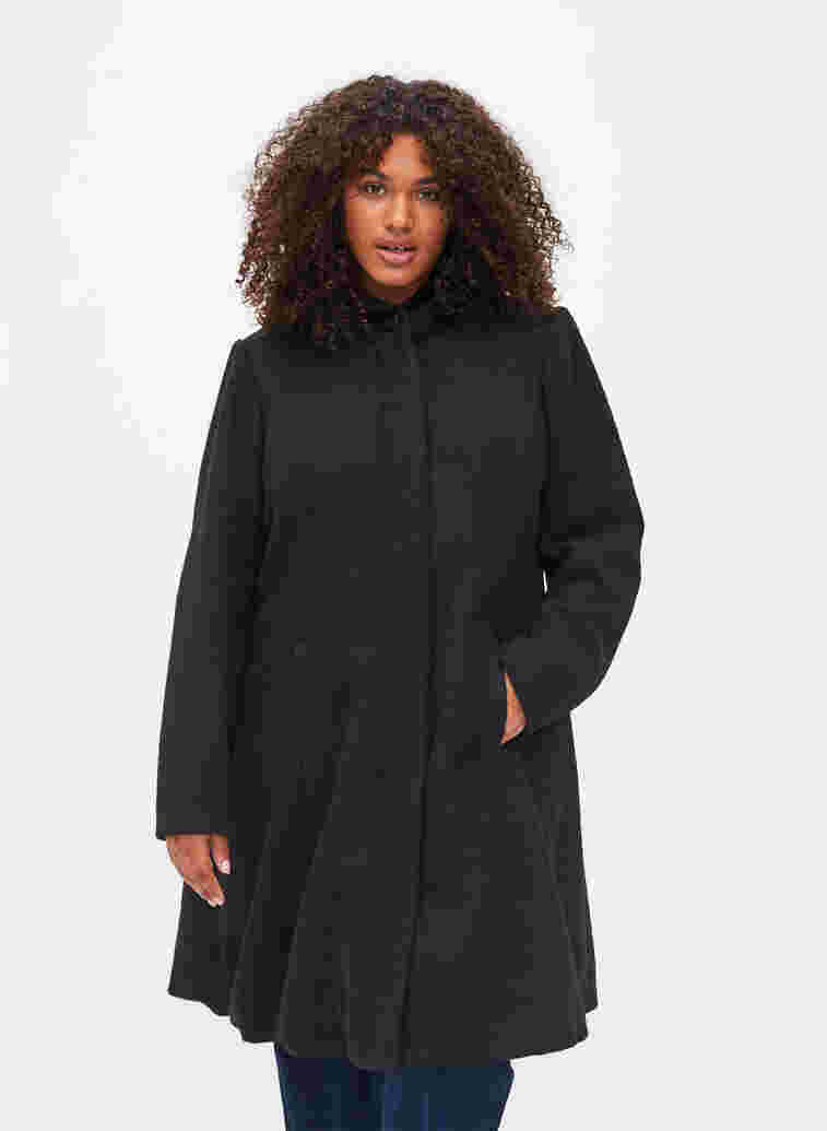 Mantel mit Kapuze in A-Form, Black, Model