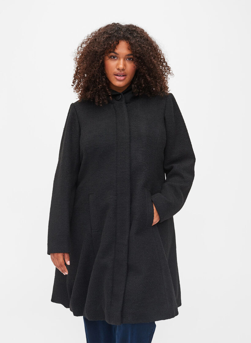 Mantel mit Kapuze in A-Form, Black, Model