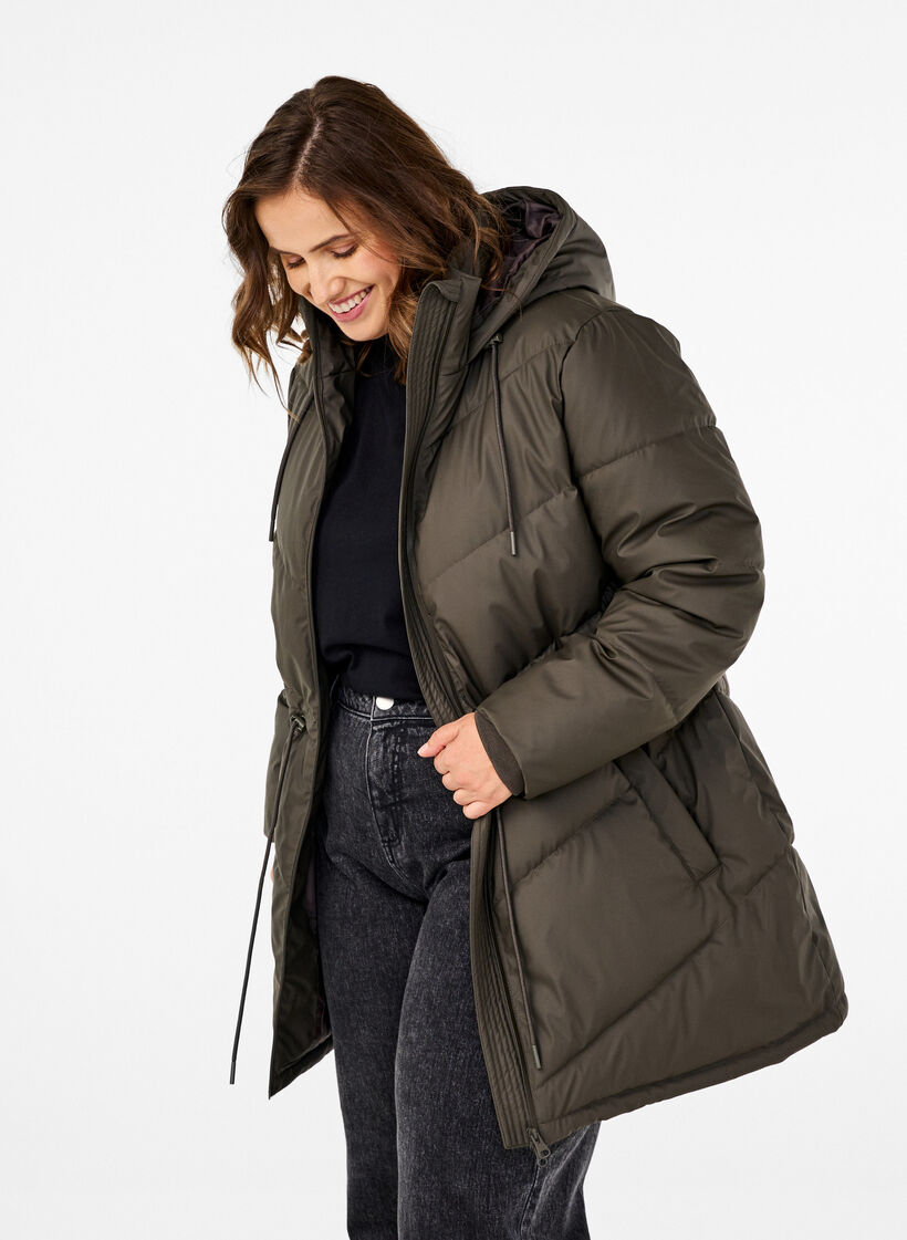 Wasserabweisende Steckenjacke mit Kapuze, Braun, Model image number 0