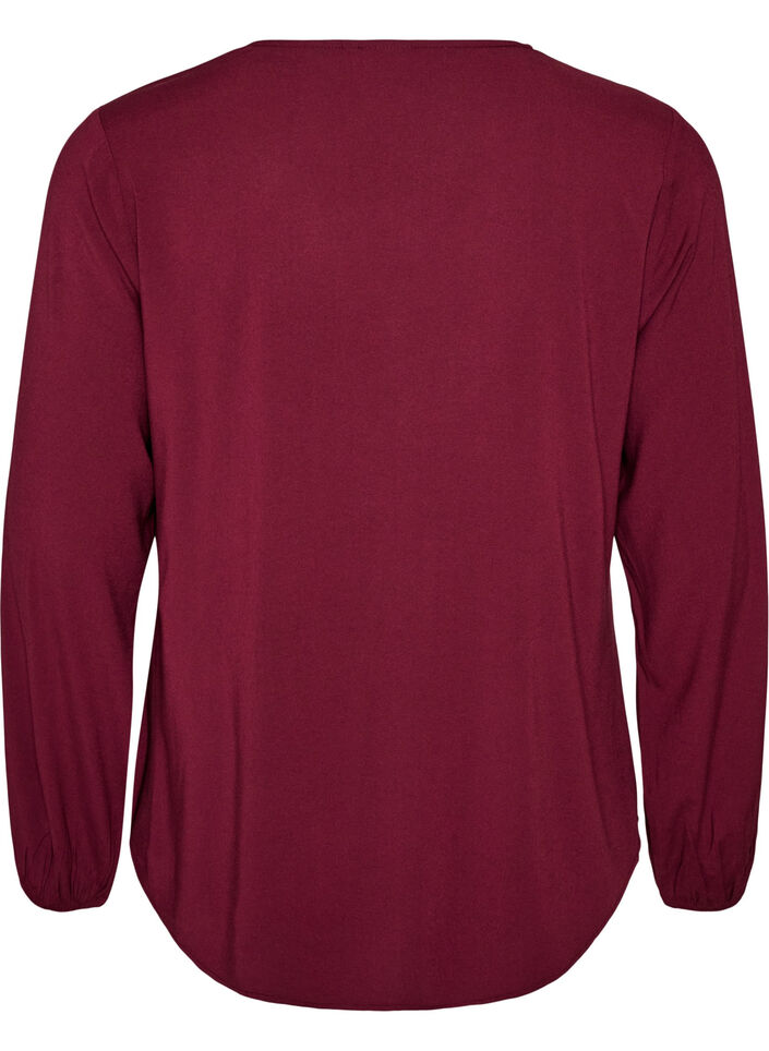 Bluse aus Viskose mit V-Ausschnitt und abgerundetem Saum, Rot, Packshot image number 1