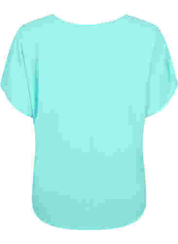 Bluse mit kurzen Ärmeln und Rundhalsausschnitt, Turquoise, Packshot image number 1