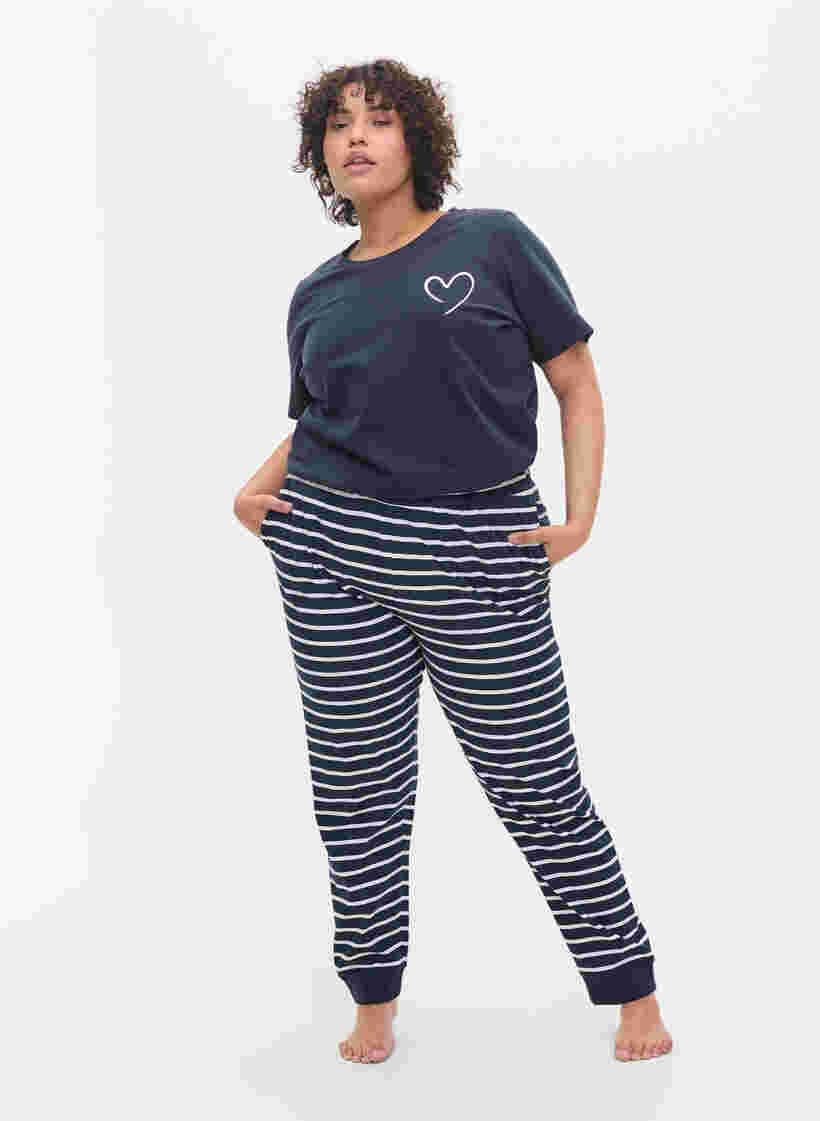 Kurzarm Pyjama-T-Shirt aus Baumwolle, Navy Blazer w. Heart, Model image number 2