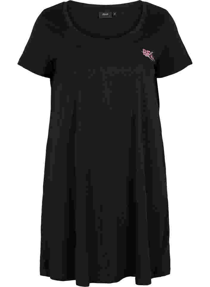 Kurzarm Nachthemd aus Baumwolle, Black Pink BE MY, Packshot image number 0