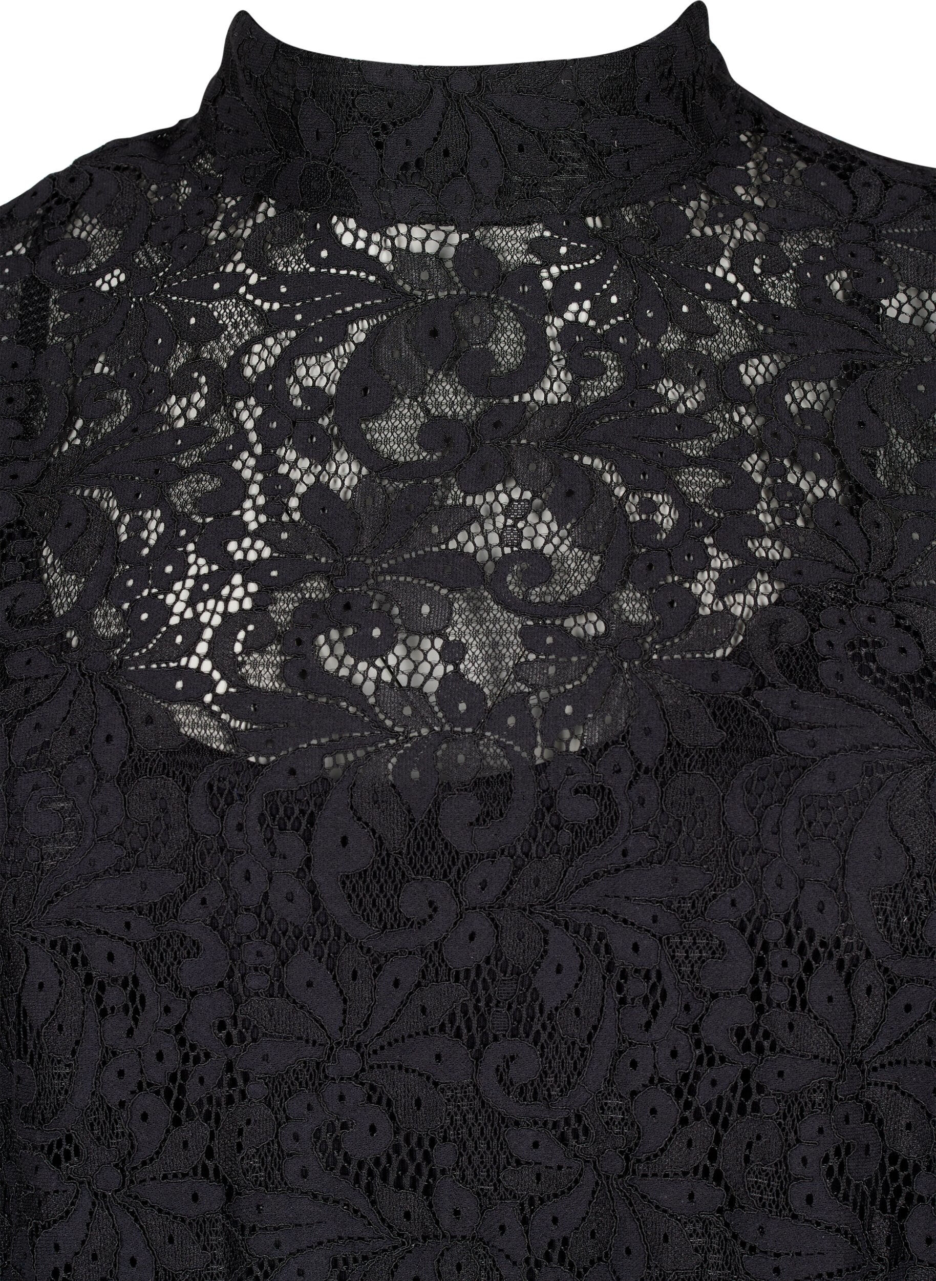 Zizzi Lang&auml;rmliges Spitzenkleid mit hohem Hals, Black, Packshot image number 2