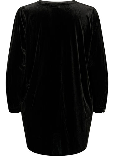 Langärmliges Velourskleid mit V-Ausschnitt, Black, Packshot image number 1