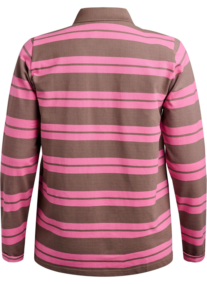Poloshirt mit langen Ärmeln und Streifenmuster, Pink, Packshot image number 1