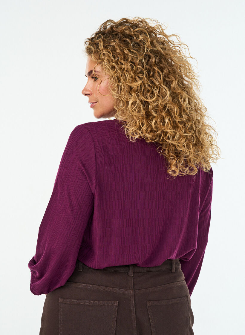 Bluse mit Struktur und 3/4-&Auml;rmeln, Lila, Model image number 2