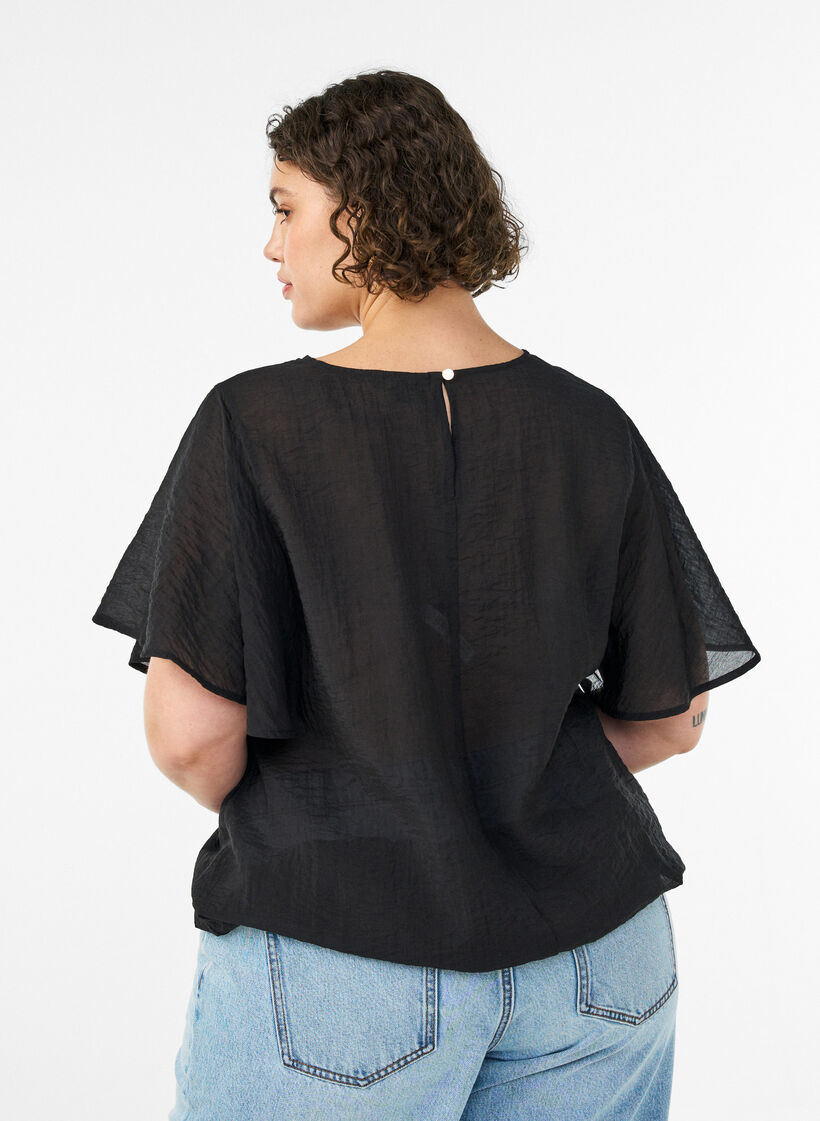 Bluse mit Ballonform und Fl&uuml;gel&auml;rmeln, Schwarz, Model image number 2