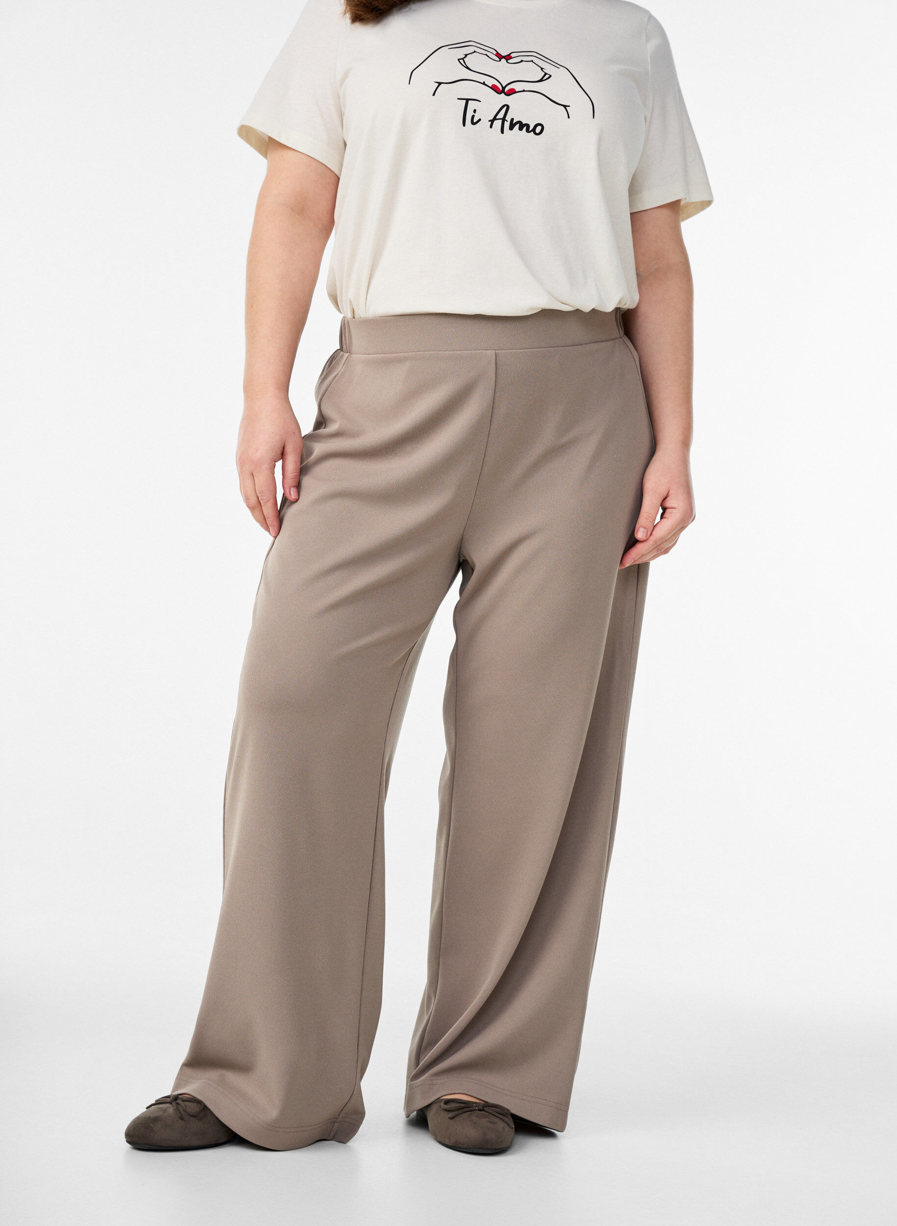 Zizzi FLASH - Hose mit weitem Bein, Beige, Model image number 2