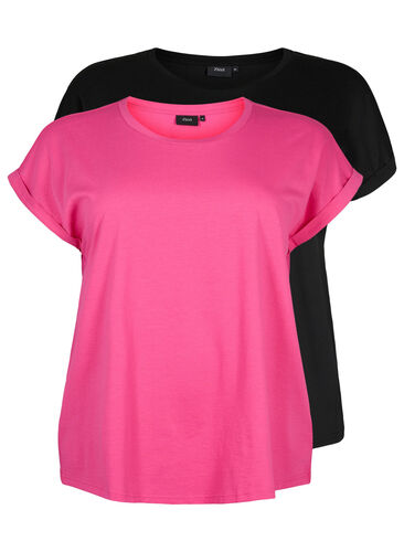 2er-Pack kurzärmlige T-Shirts, Fuchsia P / Black, Packshot image number 0