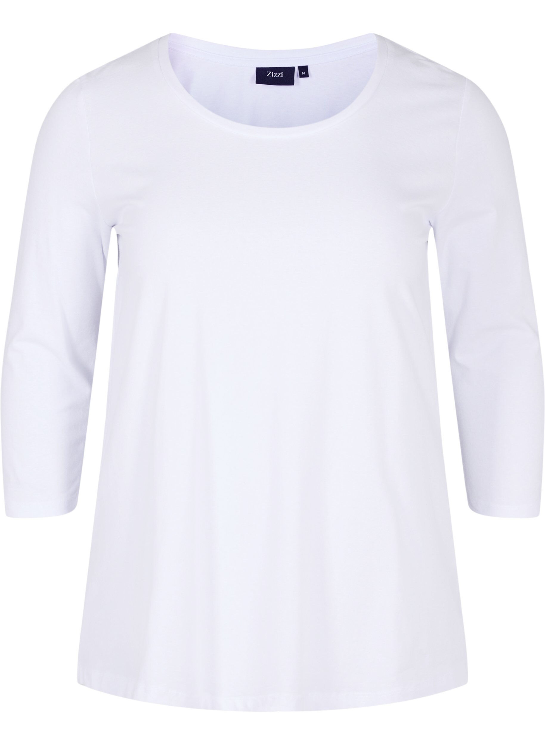 Zizzi Basic T-Shirt mit 3/4-&Auml;rmeln, Bright White, Packshot image number 0