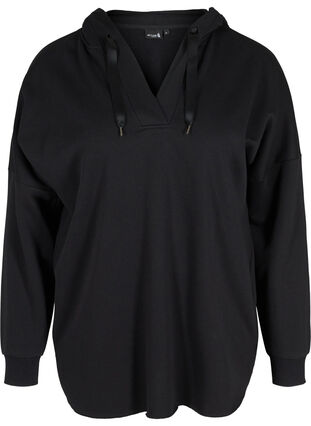 Sweatshirt mit Kapuze und Schlitz, Black, Packshot image number 0