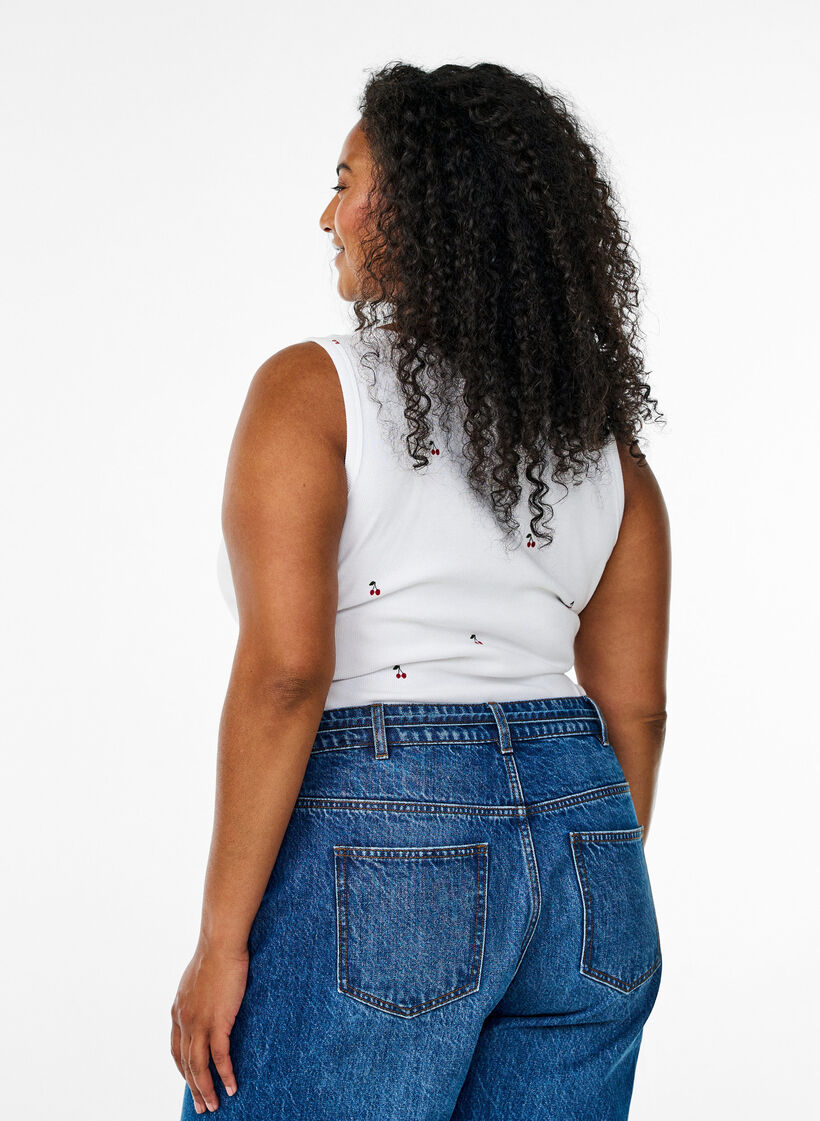 Tailleiertes Top mit Motiv, Weiß, Model image number 2