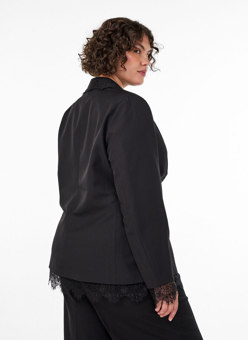 Blazer mit Spitzenbesatz, Schwarz, Model image number 2