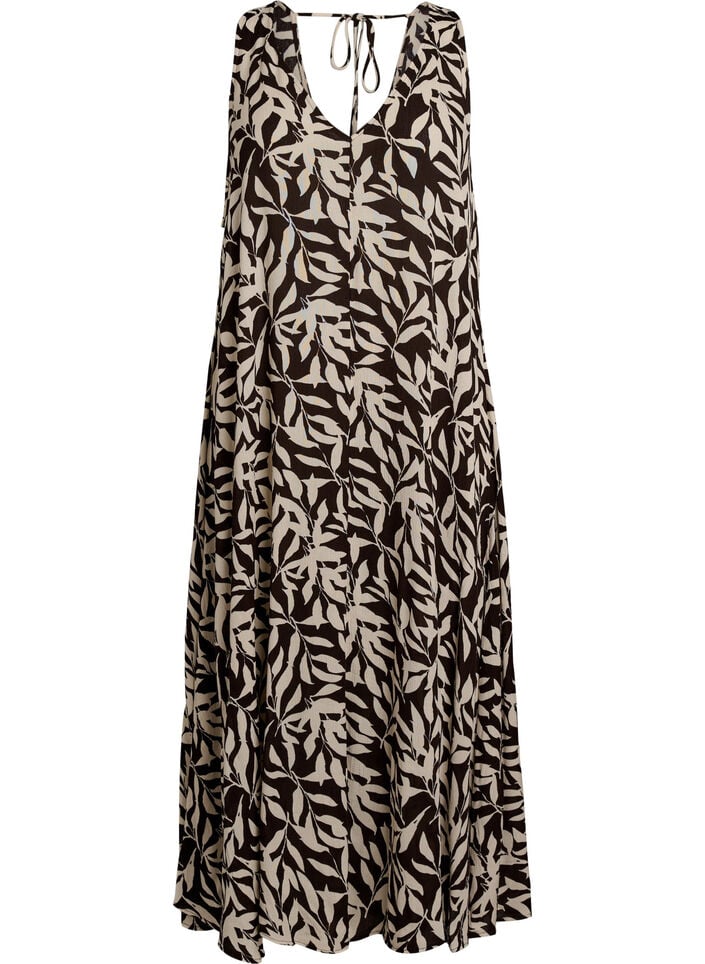 &Auml;rmelloses Maxikleid in A-Linie mit V-Ausschnitt, Braun, Packshot image number 0