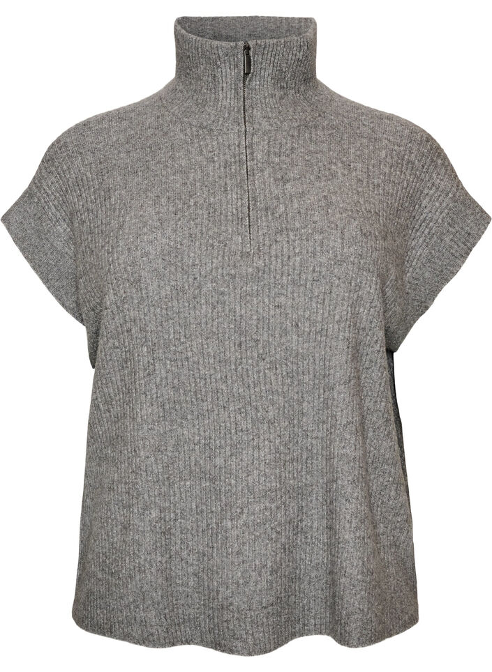 Strickweste mit hohem Kragen und kurzem Rei&szlig;verschluss, Grau, Packshot image number 0