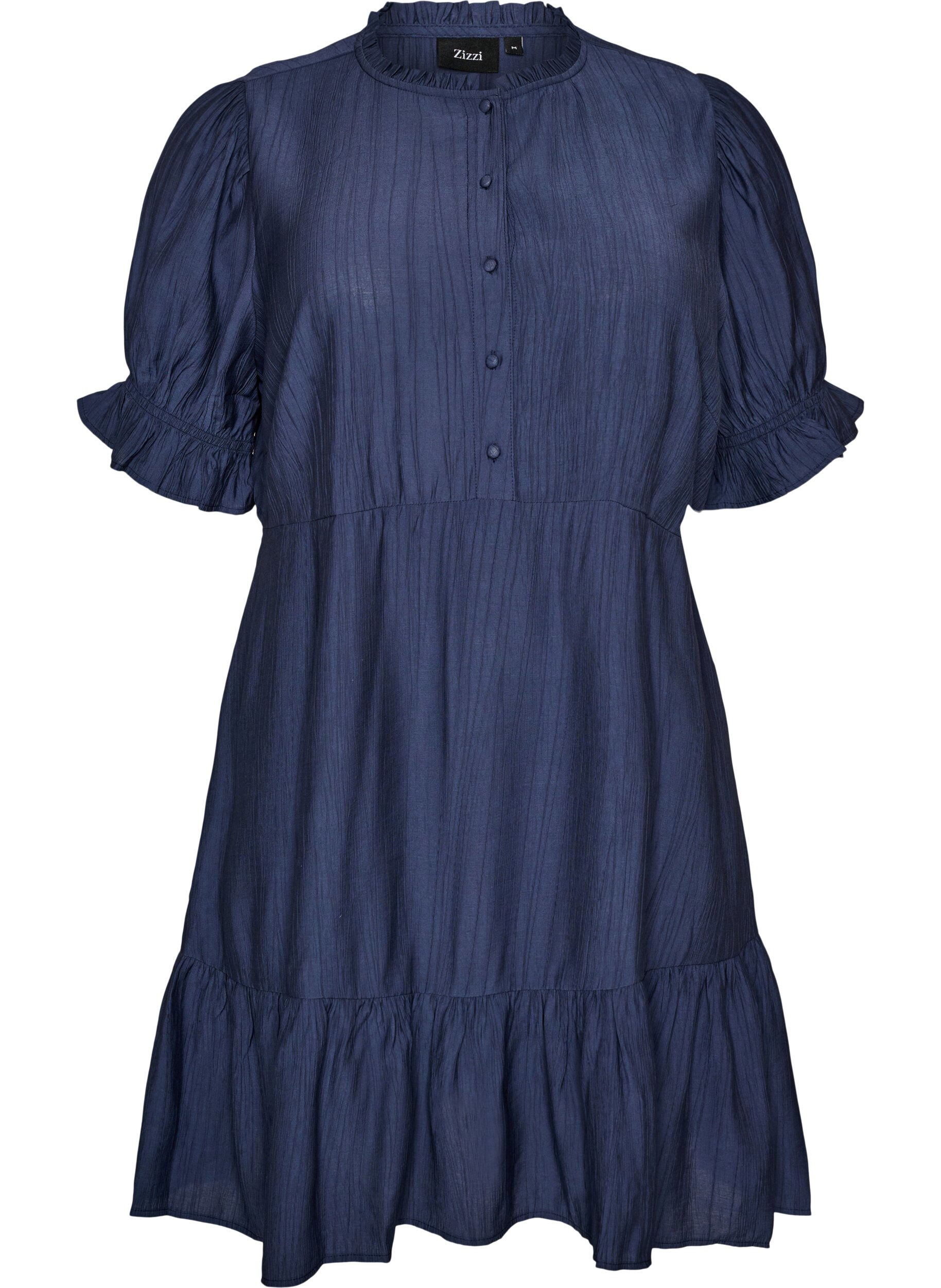 ZizziKurzes Kleid aus Viskose mit R&uuml;schendetails, Blau, Packshot image number 0