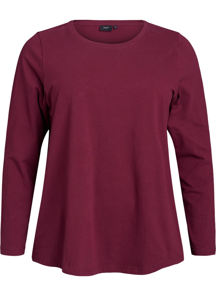 Basic Bluse aus Jersey mit langen &Auml;rmeln, Dunkles Bordeaux, Packshot image number 0