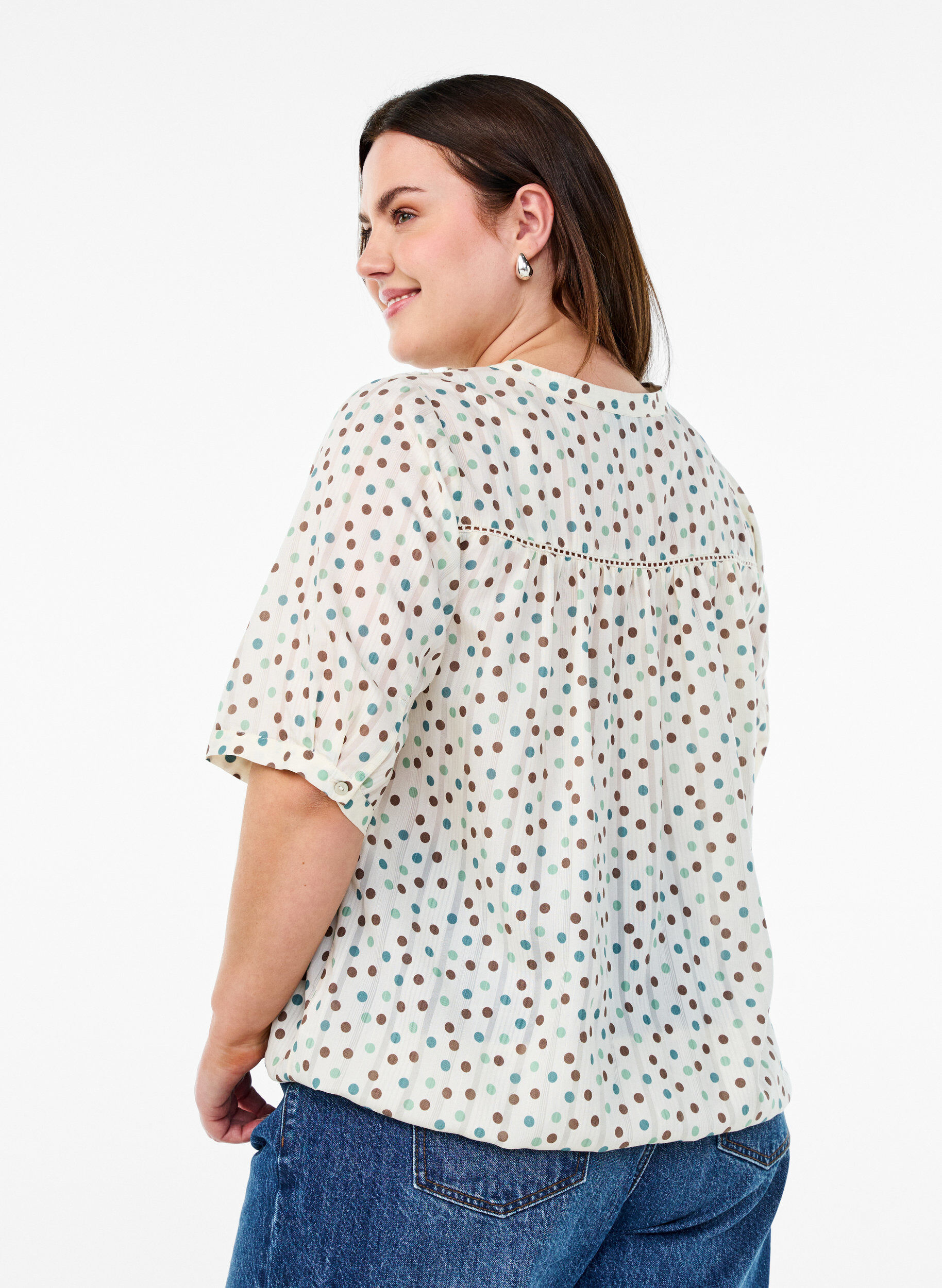 Zizzi Bluse mit Print und 1/2-&Auml;rmeln, Wei&szlig;, Model image number 2
