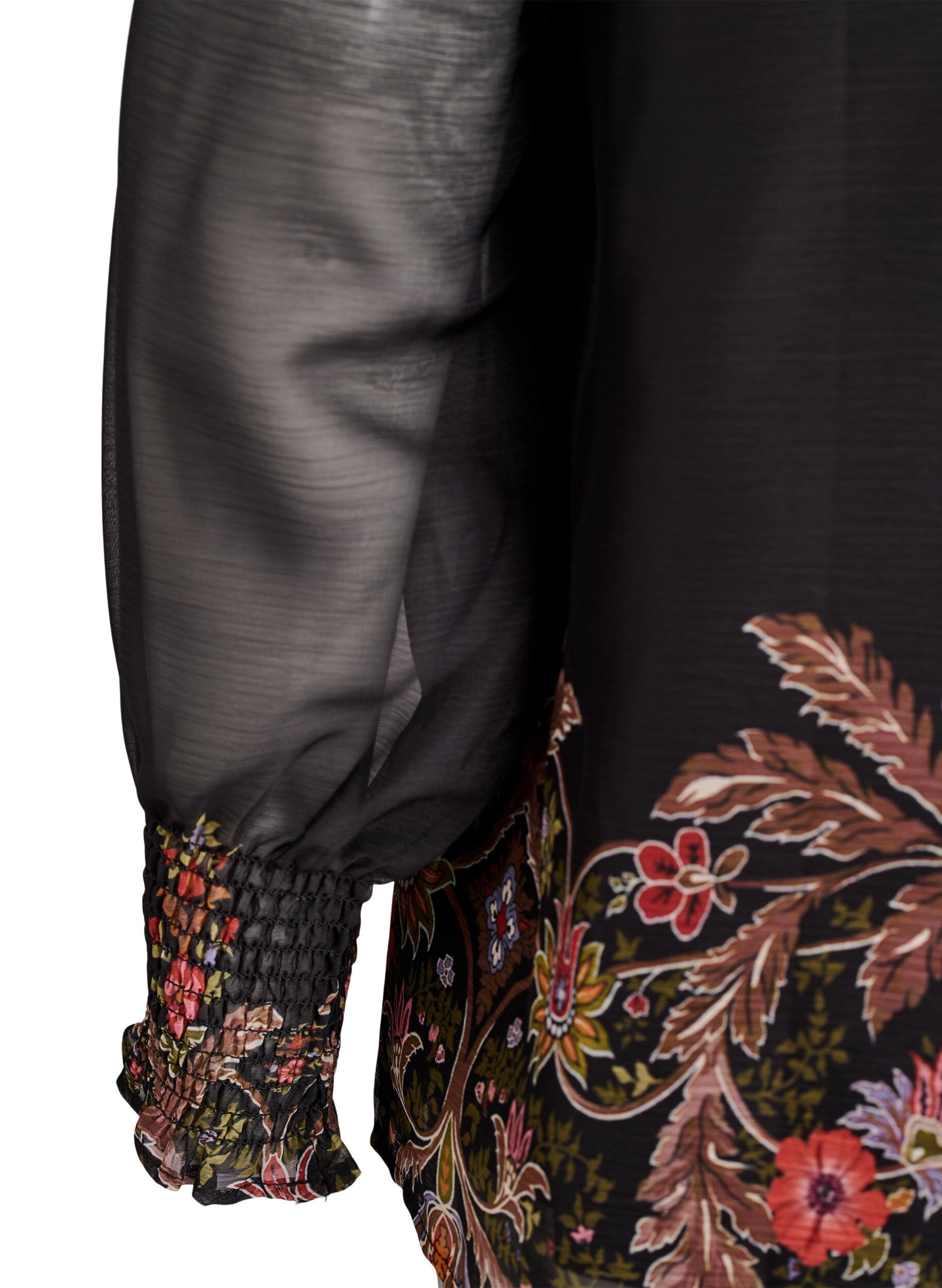 Zizzi Bluse mit Paisleymuster und transparenten &Auml;rmeln, Schwarz, Packshot image number 3
