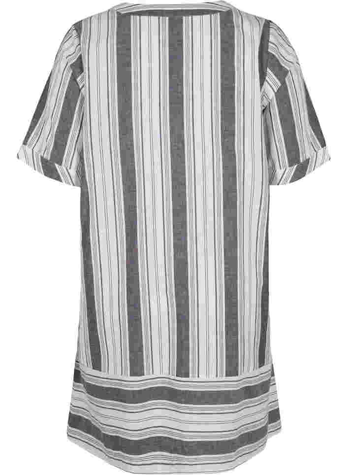 Gestreiftes Baumwollkleid mit kurzen Ärmeln, Black Stripe, Packshot image number 1