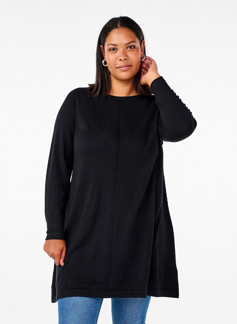 Strickkleid aus Baumwoll-Viskose-Mischung, Schwarz, Model image number 0
