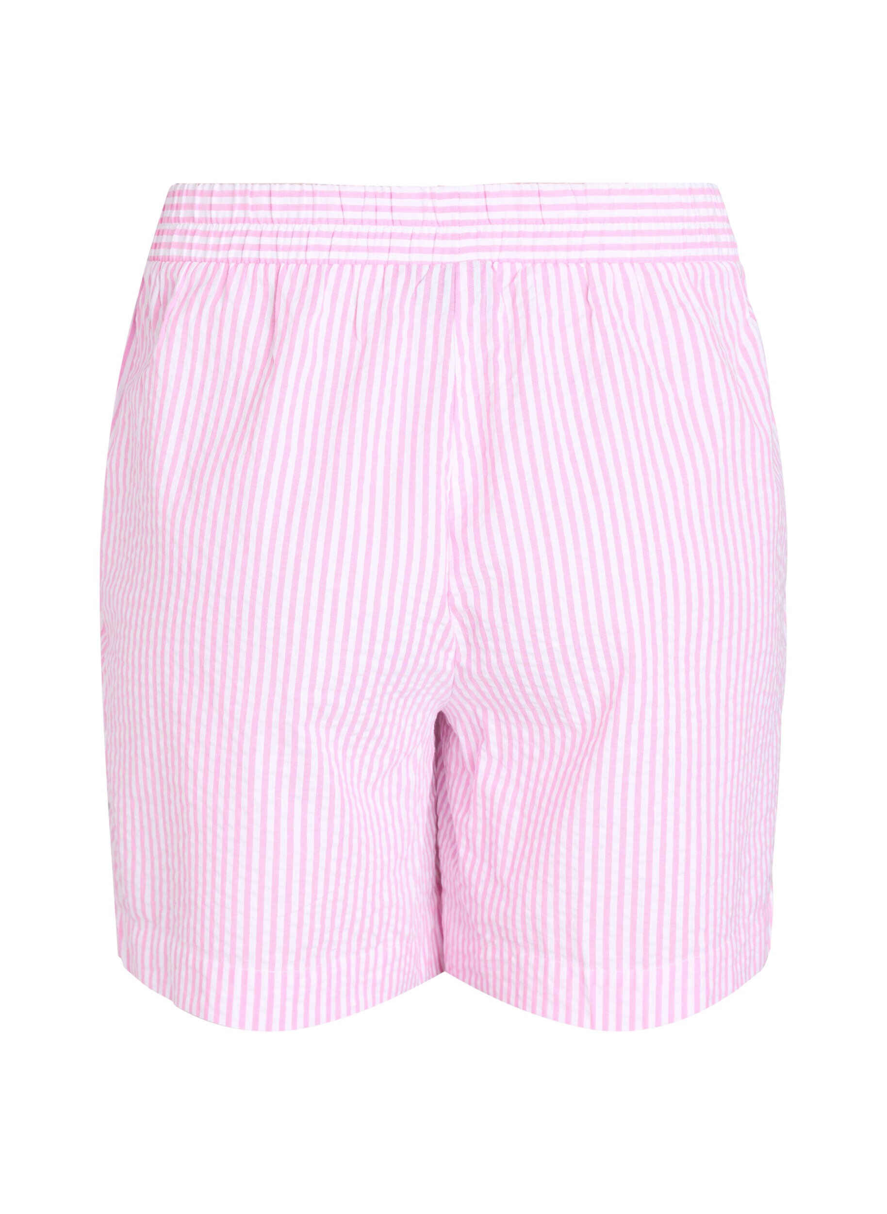 Zizzi FLASH - Kurze Hosen mit Streifen und hoher Taille, Pink, Packshot image number 1