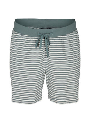 Lockere Shorts aus Baumwolle mit Streifen, Balsam Green w.Egret, Packshot image number 0