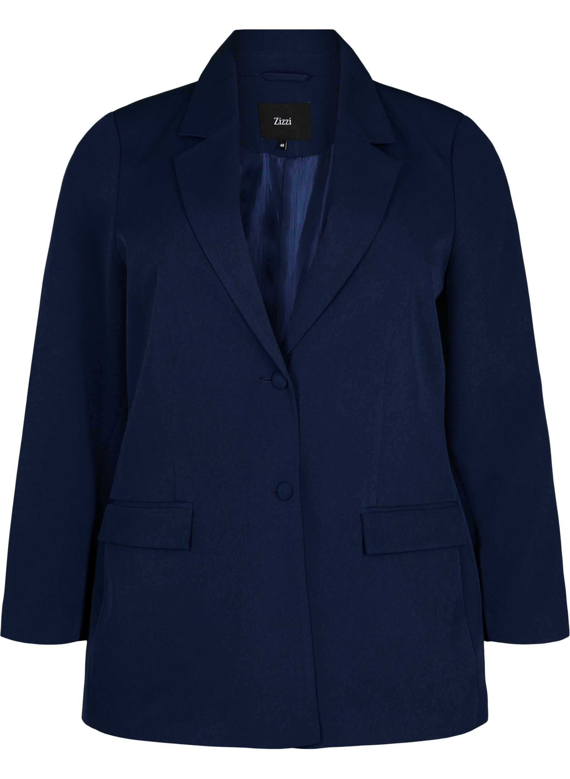 Zizzi Klassischer Blazer mit Knopfverschluss, Navy Blazer, Packshot image number 0