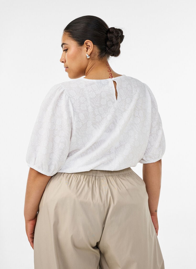 Bluse mit Struktur und kurzen &Auml;rmeln, Wei&szlig;, Model image number 2