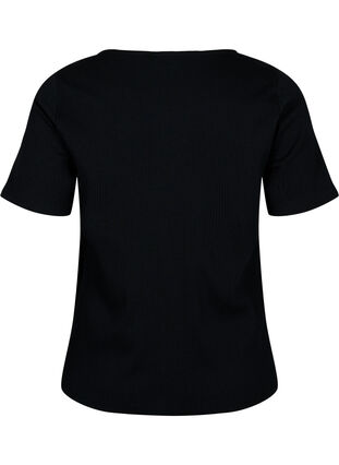 Kurzärmeliges geripptes T-Shirt mit Knöpfen, Black, Packshot image number 1