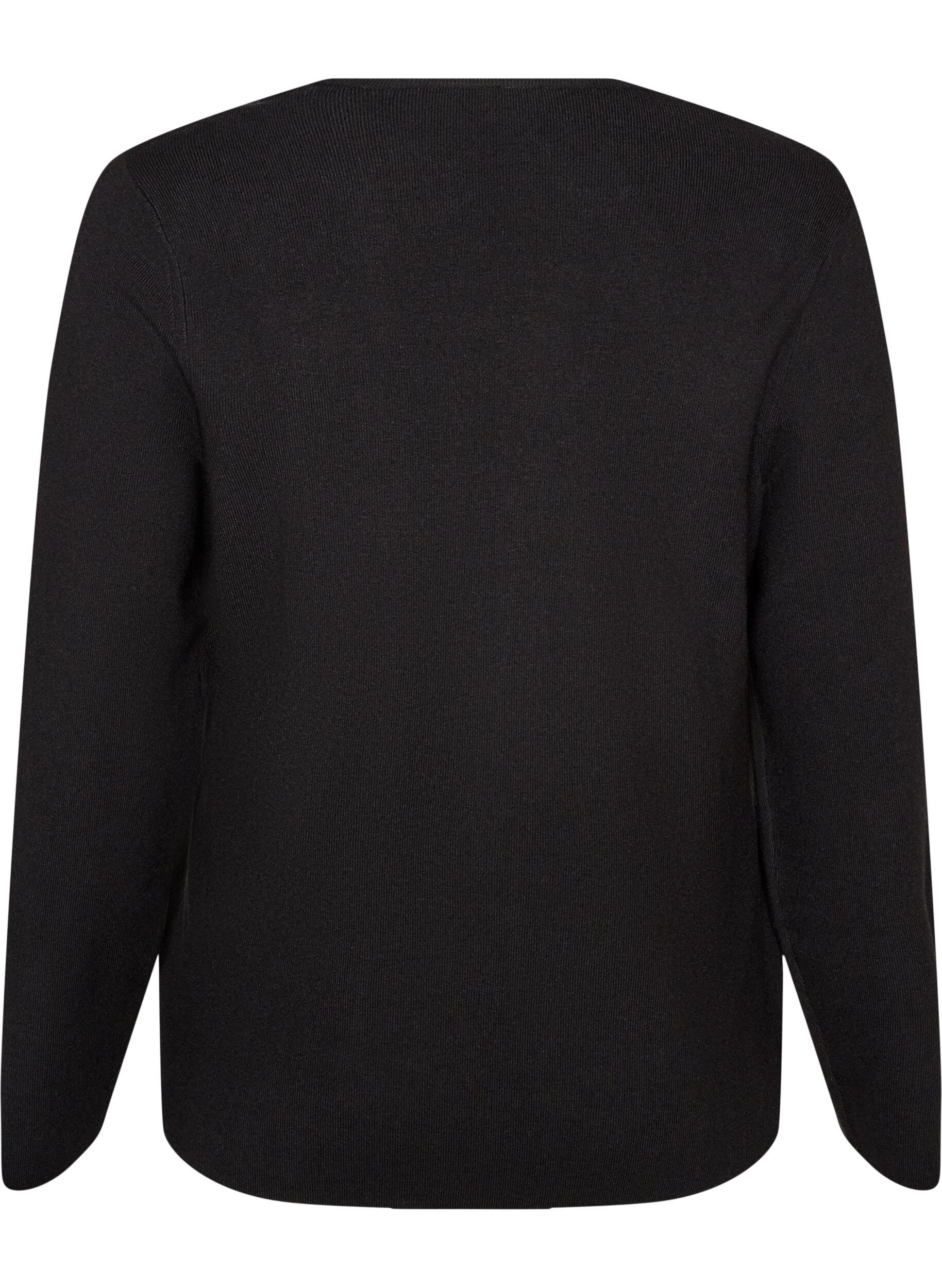ZizziStrickjacke aus Feinstrick mit stoffbezogenen Kn&ouml;pfen, Schwarz, Packshot image number 1