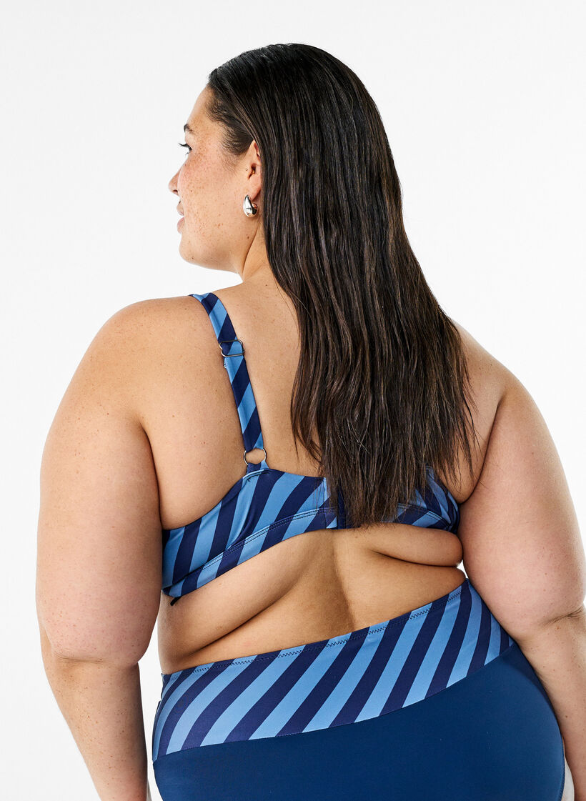 Triangel-Bikinioberteil mit Streifen und Wickeldetail, Blau, Model image number 2