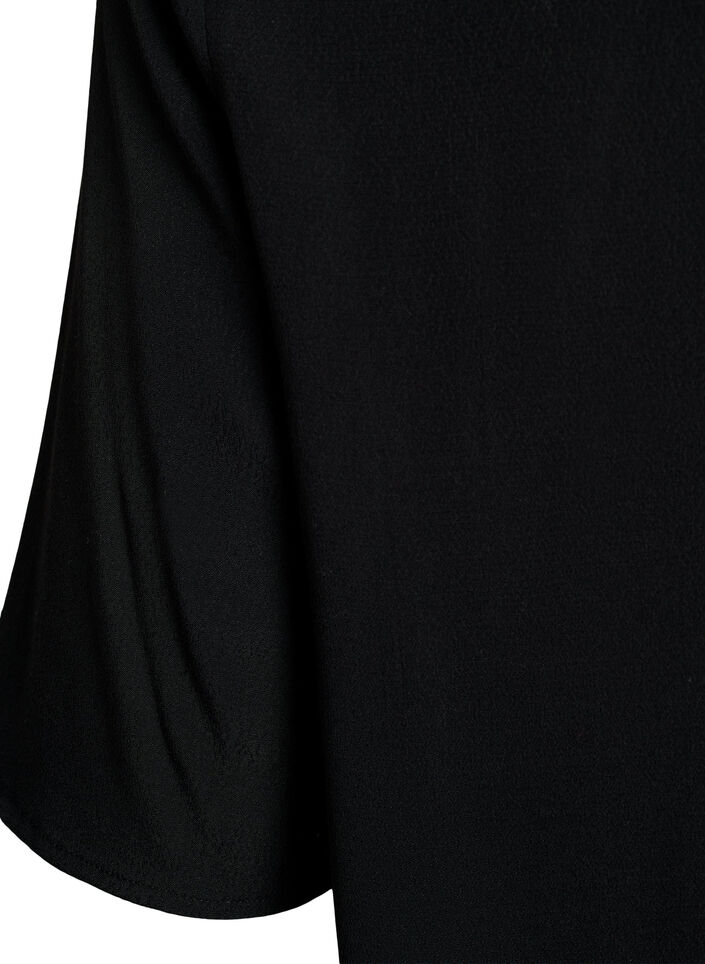 Kurz&auml;rmelige Bluse aus Viskose mit Print, Schwarz, Packshot image number 3