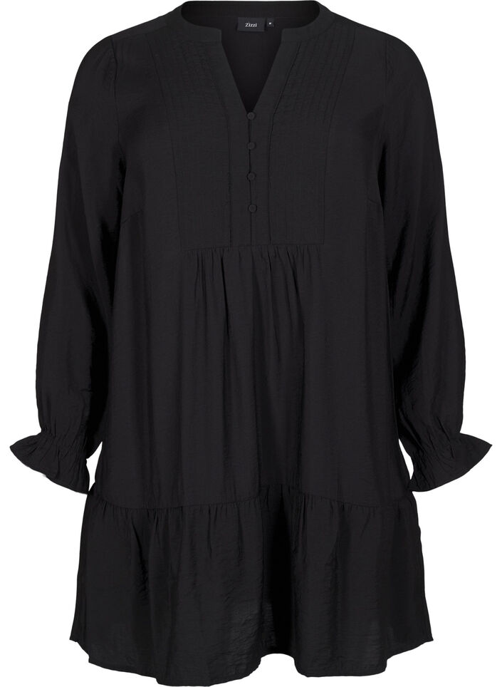 Kurzes Kleid mit Ziernähten und Knöpfen, Black, Packshot image number 0
