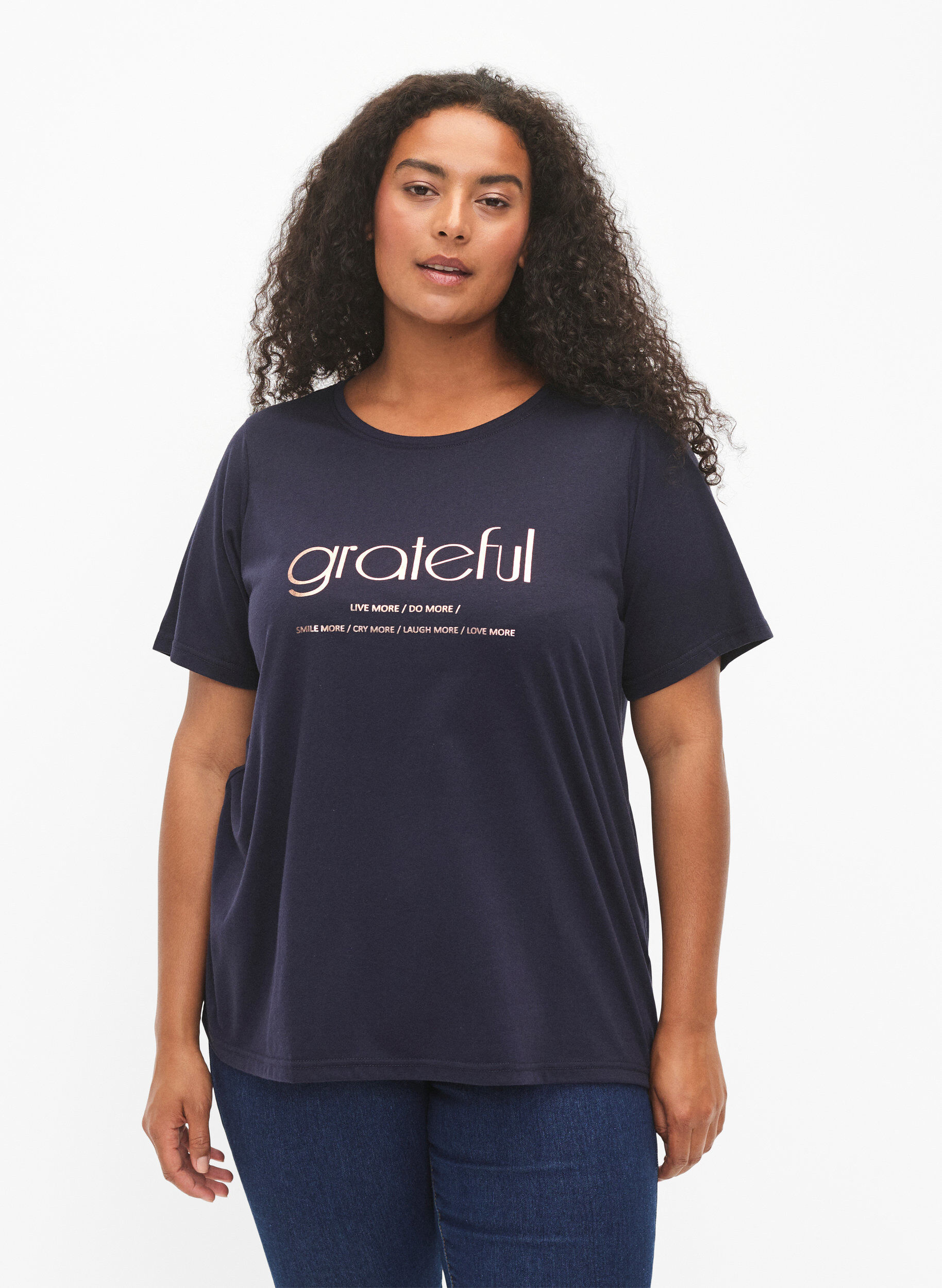 Zizzi FLASH - T-Shirt mit Motiv, Navy Bl Rose Gold, Model image number 0