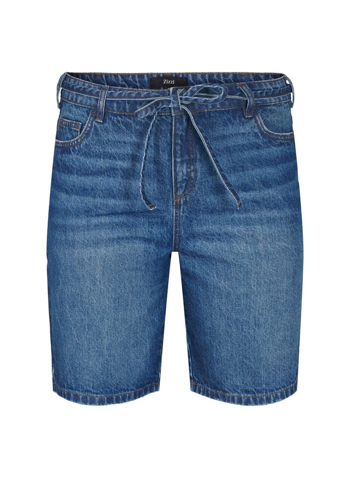 Slim fit Jeansshorts mit Bindeg&uuml;rtel, Blau, Packshot image number 0