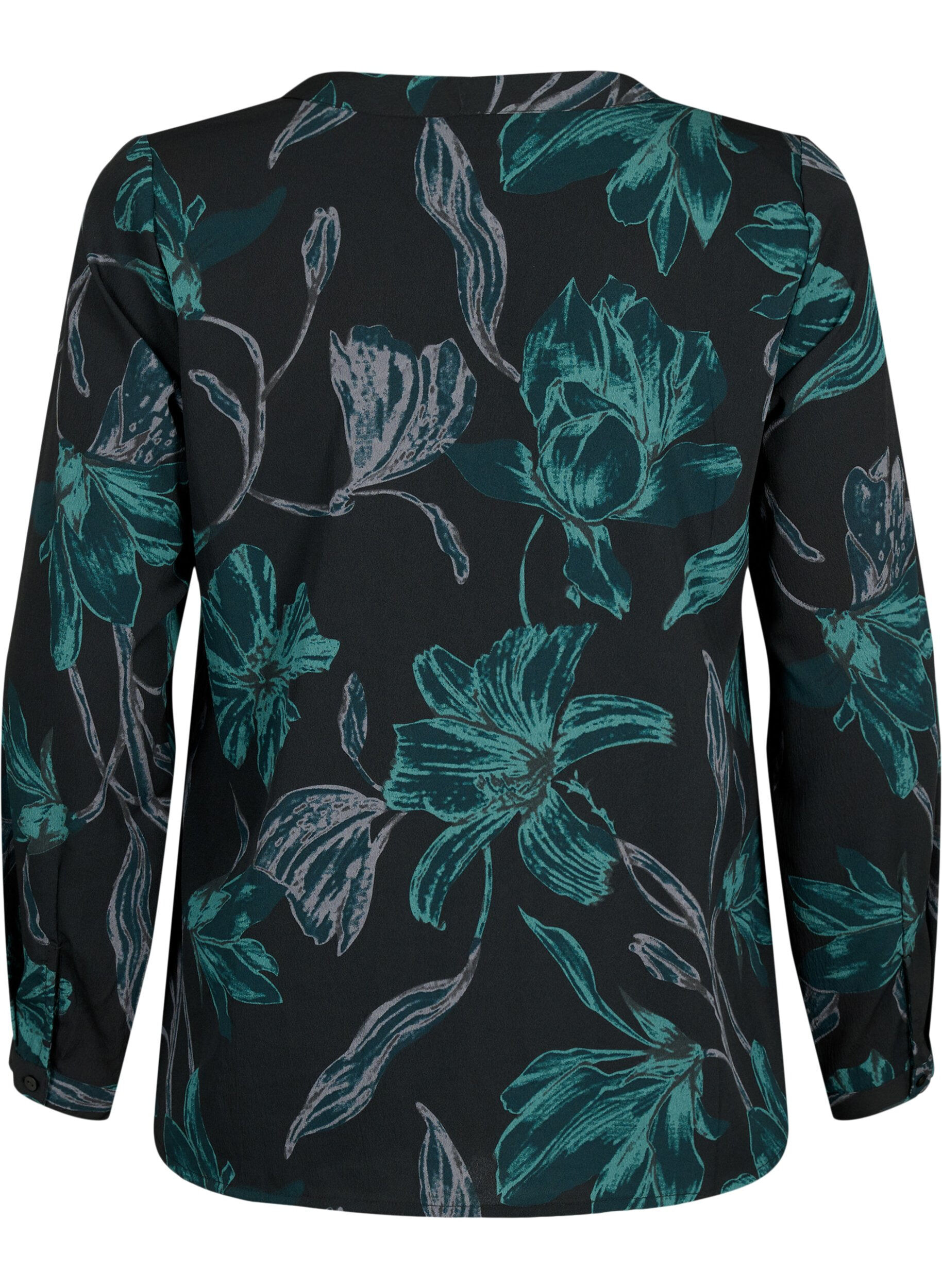 Zizzi FLASH &ndash; Lang&auml;rmlige Bluse mit Druck, Black Scarab Flower, Packshot image number 1