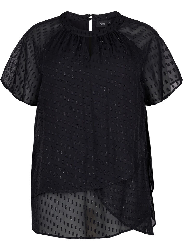 Bluse mit 2/4 Ärmeln aus gemustertem Chiffon, Black, Packshot image number 0