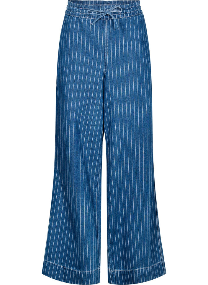 Jeans mit weitem Bein und Streifen, Blau, Packshot image number 0