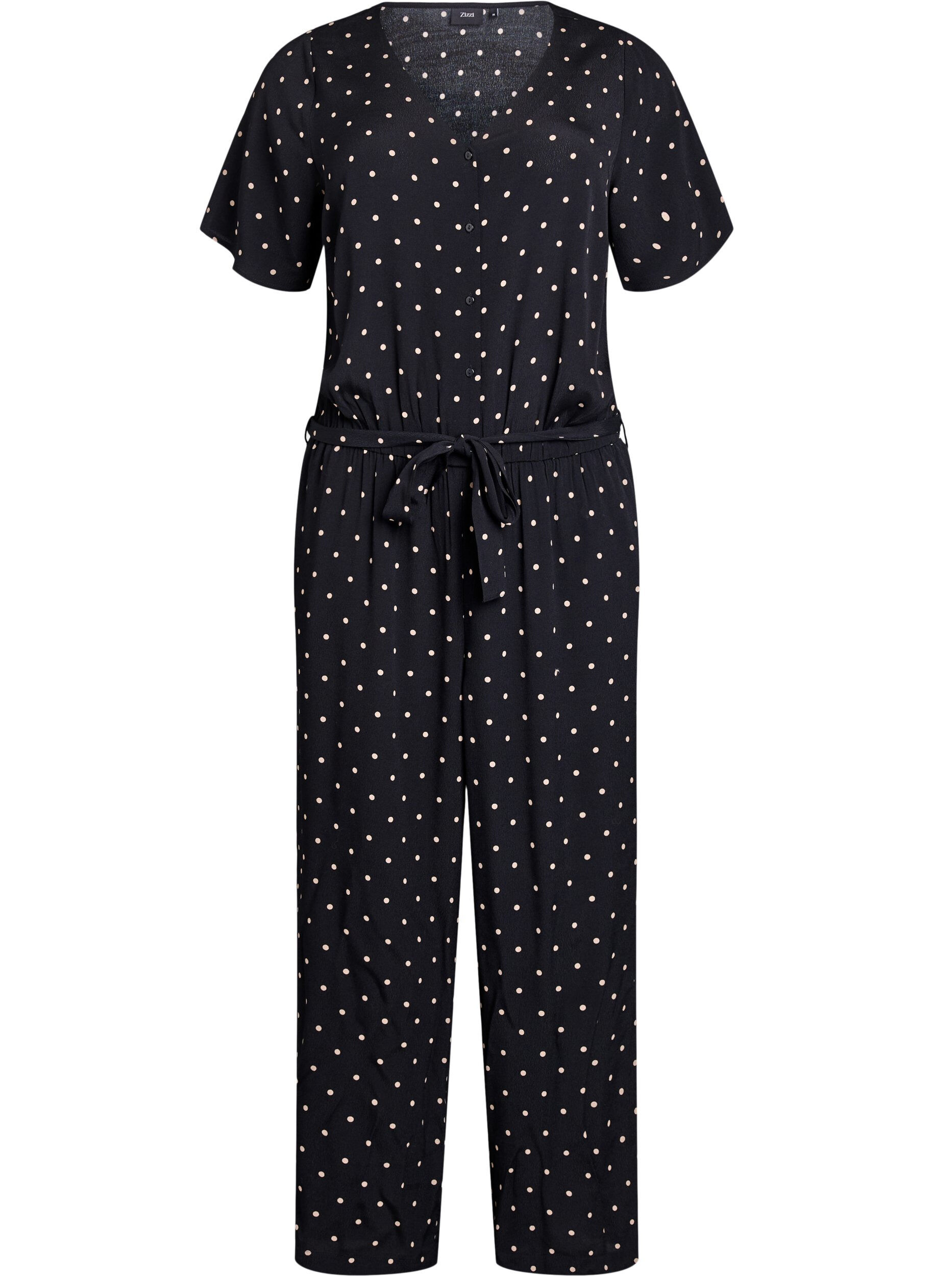 Jumpsuit mit Punkten und kurzen &Auml;rmeln