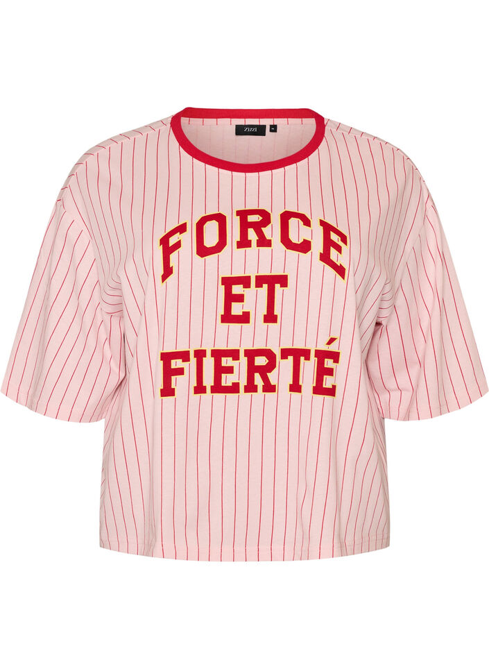 Boxy T-Shirt mit Streifen und Statement-Print, Rot, Packshot image number 0