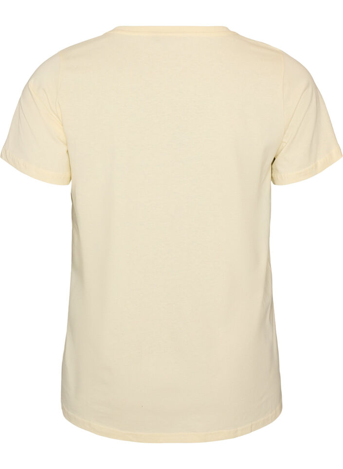 T-Shirt aus Baumwolle mit Frontprint und V-Ausschnitt, Beige, Packshot image number 1