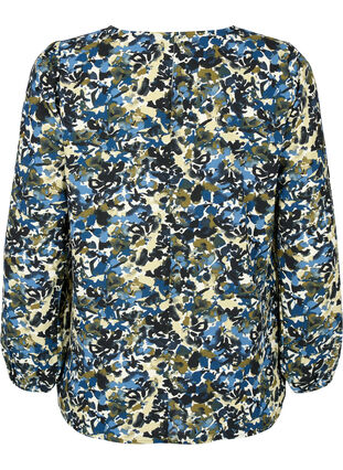 Bluse mit Puffärmeln, Blue Green AOP, Packshot image number 1