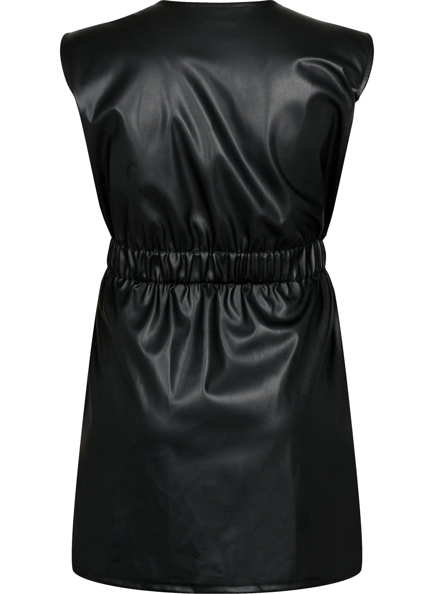 Zizzi Kurzes Kleid im Lederlook, Black, Packshot image number 1