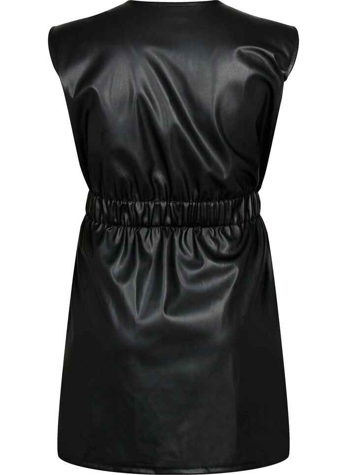 Kurzes Kleid im Lederlook, Black, Packshot image number 1