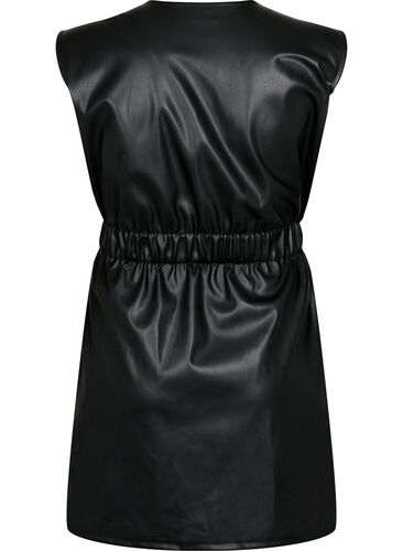 Kurzes Kleid im Lederlook, Black, Packshot image number 1