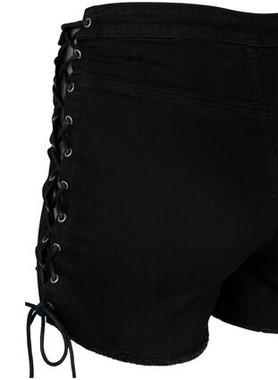 Denim-Shorts mit Schnürdetails, Black Denim, Packshot image number 3