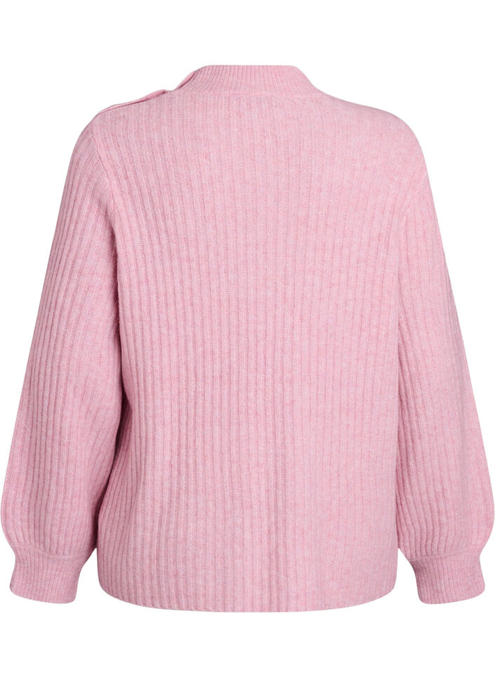 Pullover aus Rippstrick mit Puff&auml;rmeln und Kn&ouml;pfen, Rot, Packshot image number 1
