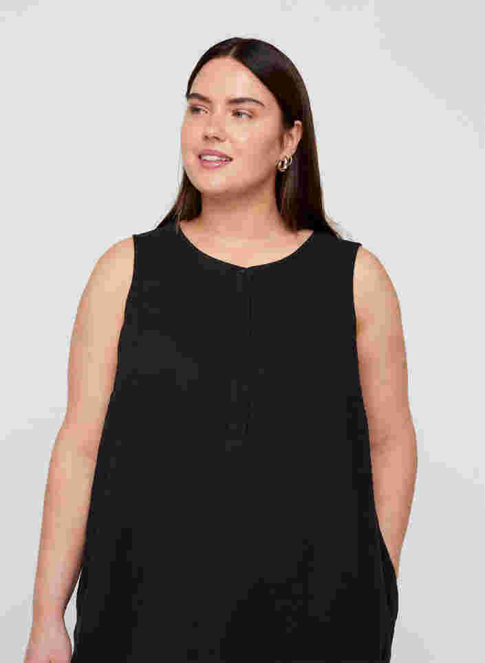 Ärmelloses Kleid aus Baumwolle, Black, Model image number 2